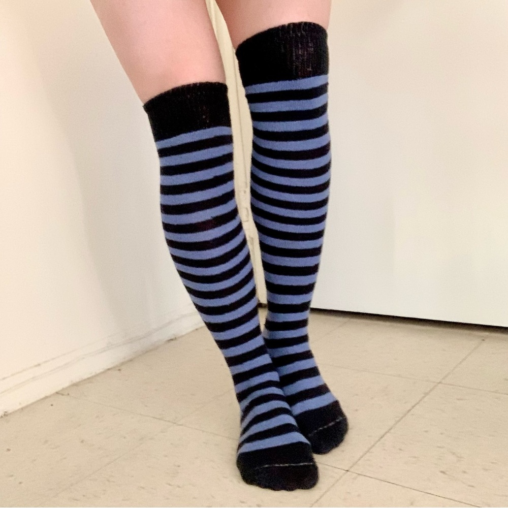 Black blue striped over the knee socks Whimsigoth cosplay witchy goth Halloween